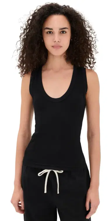 perfectwhitetee Jordan U Neck Ribbed Tank True Black | Thumbnail 1 perfectwhitetee Jordan U Neck Ribbed Tank True Black | Thumbnail 1