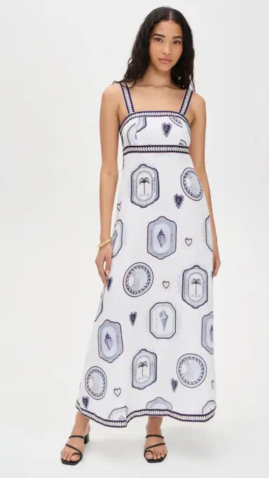 Kivari Alessia Linen Maxi Dress Cream Navy | Thumbnail 2 Kivari Alessia Linen Maxi Dress Cream Navy | Thumbnail 2
