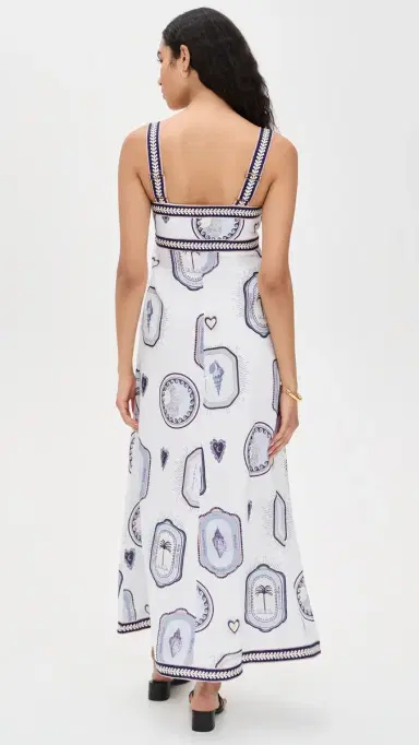 Kivari Alessia Linen Maxi Dress Cream Navy | Thumbnail 3 Kivari Alessia Linen Maxi Dress Cream Navy | Thumbnail 3