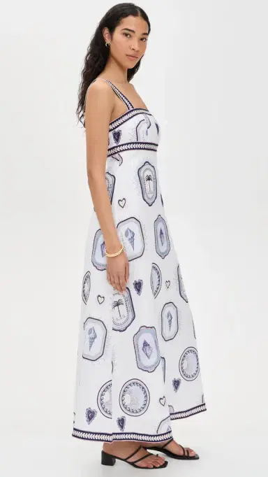 Kivari Alessia Linen Maxi Dress Cream Navy | Thumbnail 4 Kivari Alessia Linen Maxi Dress Cream Navy | Thumbnail 4
