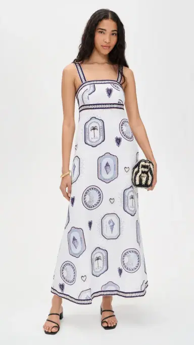 Kivari Alessia Linen Maxi Dress Cream Navy | Thumbnail 5 Kivari Alessia Linen Maxi Dress Cream Navy | Thumbnail 5