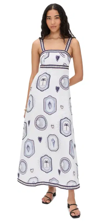 Kivari Alessia Linen Maxi Dress Cream Navy | Thumbnail 1 Kivari Alessia Linen Maxi Dress Cream Navy | Thumbnail 1