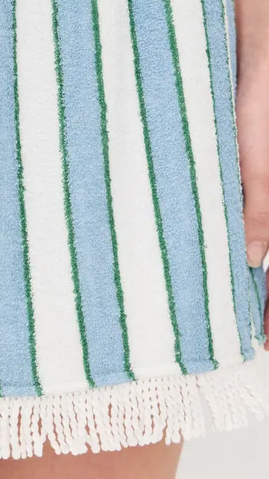 The Tiny Big Sister Towel Striped Elasticated Shorts Off White/Denim Blue | Thumbnail 6 The Tiny Big Sister Towel Striped Elasticated Shorts Off White/Denim Blue | Thumbnail 6