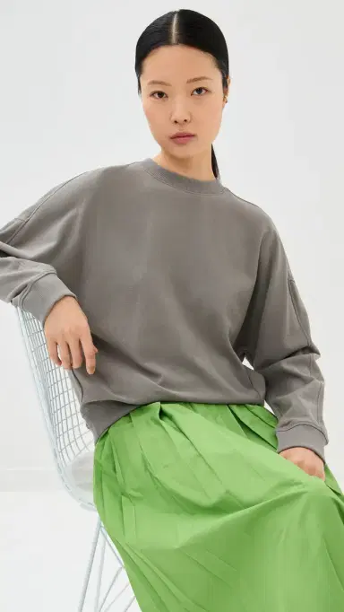 Tibi Lightweight Crew Neck Sweatshirt Dark Stone | Thumbnail 2 Tibi Lightweight Crew Neck Sweatshirt Dark Stone | Thumbnail 2