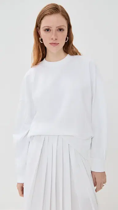 Tibi Lightweight Crew Neck Sweatshirt White | Thumbnail 2 Tibi Lightweight Crew Neck Sweatshirt White | Thumbnail 2