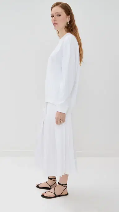 Tibi Lightweight Crew Neck Sweatshirt White | Thumbnail 4 Tibi Lightweight Crew Neck Sweatshirt White | Thumbnail 4