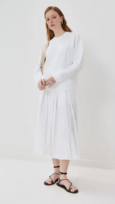 Tibi Lightweight Crew Neck Sweatshirt White | Thumbnail 5 Tibi Lightweight Crew Neck Sweatshirt White | Thumbnail 5