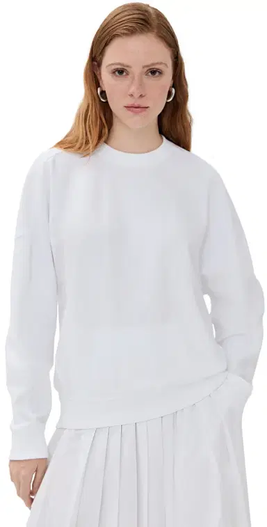 Tibi Lightweight Crew Neck Sweatshirt White | Thumbnail 1 Tibi Lightweight Crew Neck Sweatshirt White | Thumbnail 1