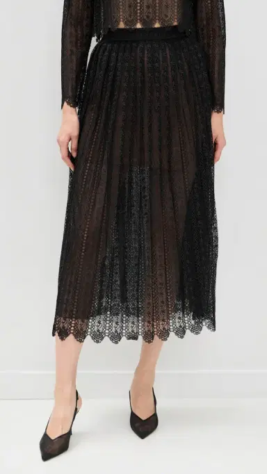 Self-Portrait Black Organza Lace Midi Skirt Black | Thumbnail 2 Self-Portrait Black Organza Lace Midi Skirt Black | Thumbnail 2