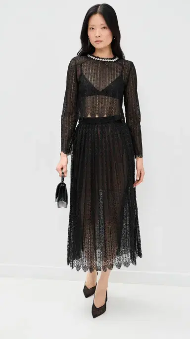 Self-Portrait Black Organza Lace Midi Skirt Black | Thumbnail 5 Self-Portrait Black Organza Lace Midi Skirt Black | Thumbnail 5