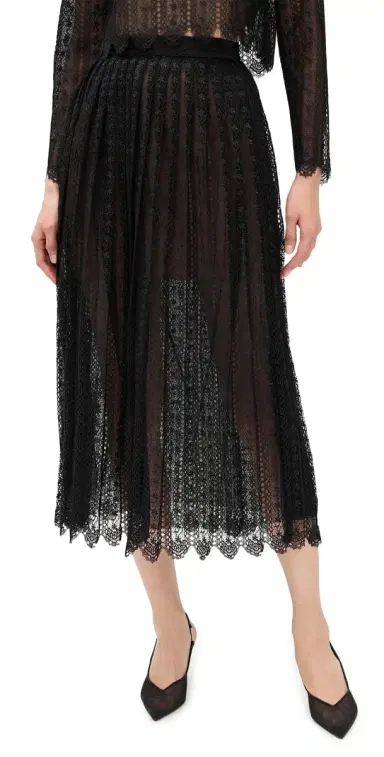 Self-Portrait Black Organza Lace Midi Skirt Black | Thumbnail 1 Self-Portrait Black Organza Lace Midi Skirt Black | Thumbnail 1
