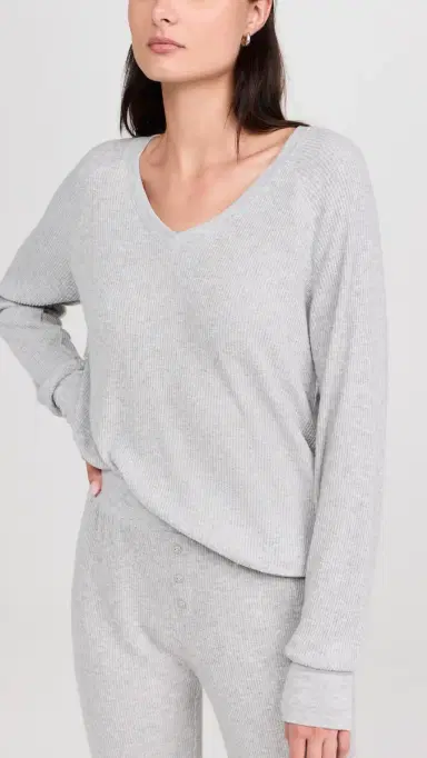 PJ Salvage Long Sleeve Textured Essentials Top Heather Grey | Thumbnail 2 PJ Salvage Long Sleeve Textured Essentials Top Heather Grey | Thumbnail 2