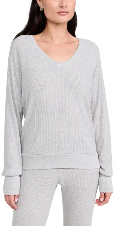 PJ Salvage Long Sleeve Textured Essentials Top Heather Grey | Thumbnail 1 PJ Salvage Long Sleeve Textured Essentials Top Heather Grey | Thumbnail 1