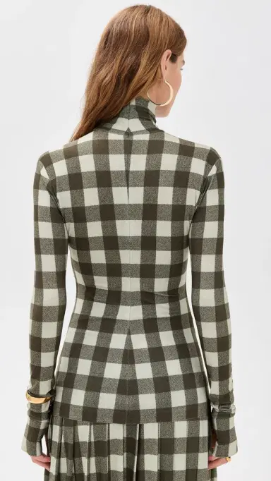 Norma Kamali Slim Fit Long Sleeve Turtle Top Bark Box Plaid | Thumbnail 3 Norma Kamali Slim Fit Long Sleeve Turtle Top Bark Box Plaid | Thumbnail 3