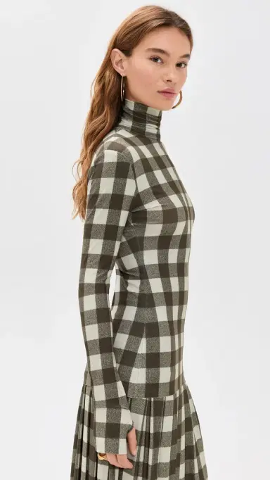 Norma Kamali Slim Fit Long Sleeve Turtle Top Bark Box Plaid | Thumbnail 4 Norma Kamali Slim Fit Long Sleeve Turtle Top Bark Box Plaid | Thumbnail 4