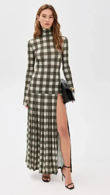Norma Kamali Slim Fit Long Sleeve Turtle Top Bark Box Plaid | Thumbnail 5 Norma Kamali Slim Fit Long Sleeve Turtle Top Bark Box Plaid | Thumbnail 5
