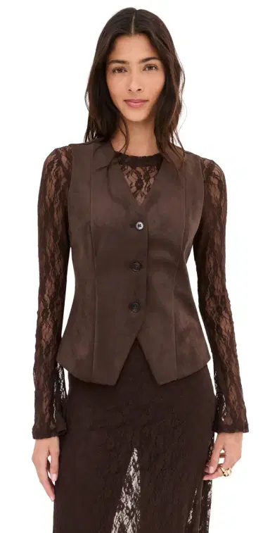LE BOP Lottie Faux Suede Vest Coffee | Thumbnail 1 LE BOP Lottie Faux Suede Vest Coffee | Thumbnail 1
