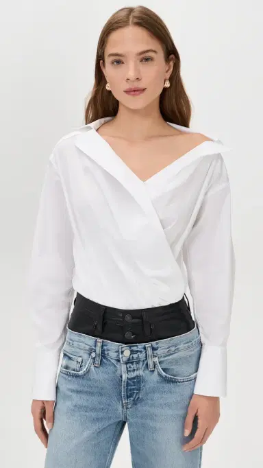 Good American Off Shoulder Poplin Thong Bodysuit White001 | Thumbnail 2 Good American Off Shoulder Poplin Thong Bodysuit White001 | Thumbnail 2