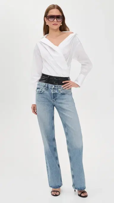 Good American Off Shoulder Poplin Thong Bodysuit White001 | Thumbnail 5 Good American Off Shoulder Poplin Thong Bodysuit White001 | Thumbnail 5