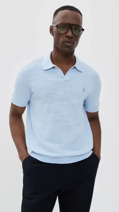 Polo Ralph Lauren Short-Sleeve Cotton Blend Textured Johnny Polo Office Blue/Deckwash White | Thumbnail 2 Polo Ralph Lauren Short-Sleeve Cotton Blend Textured Johnny Polo Office Blue/Deckwash White | Thumbnail 2