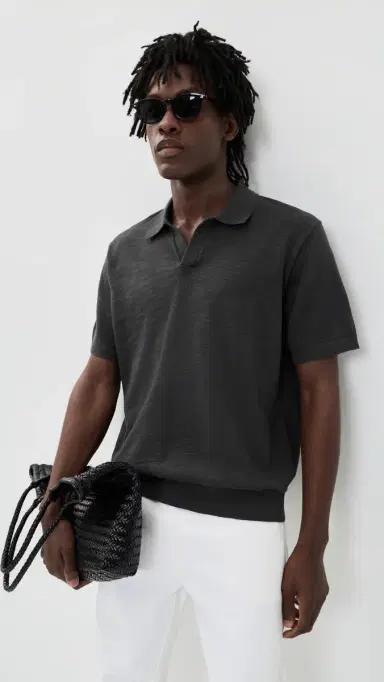 Madewell Cotton lub Short Sleeve Johnny Collar Polo Coal | Thumbnail 2 Madewell Cotton lub Short Sleeve Johnny Collar Polo Coal | Thumbnail 2
