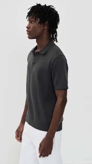 Madewell Cotton lub Short Sleeve Johnny Collar Polo Coal | Thumbnail 4 Madewell Cotton lub Short Sleeve Johnny Collar Polo Coal | Thumbnail 4