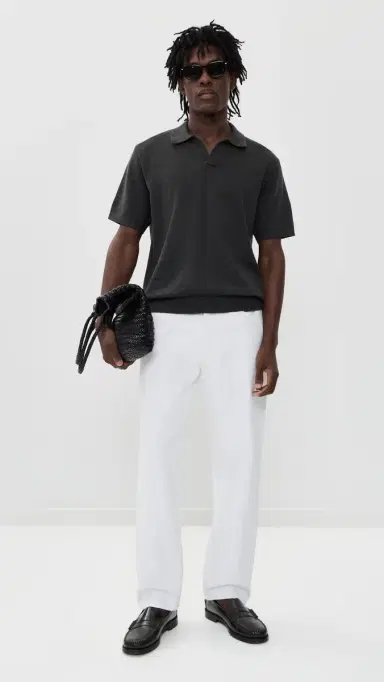 Madewell Cotton lub Short Sleeve Johnny Collar Polo Coal | Thumbnail 5 Madewell Cotton lub Short Sleeve Johnny Collar Polo Coal | Thumbnail 5