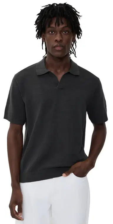 Madewell Cotton lub Short Sleeve Johnny Collar Polo Coal | Thumbnail 1 Madewell Cotton lub Short Sleeve Johnny Collar Polo Coal | Thumbnail 1