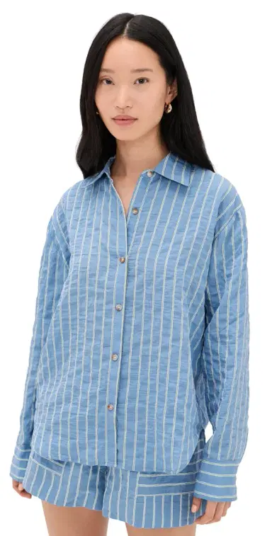 La Ligne Oversized Button Down hirt Chambray tripe | Thumbnail 1 La Ligne Oversized Button Down hirt Chambray tripe | Thumbnail 1