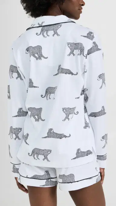 Petite Plume Luxe Pima Cotton Panthère de Paris Short Set White Black S | Thumbnail 3 Petite Plume Luxe Pima Cotton Panthère de Paris Short Set White Black S | Thumbnail 3