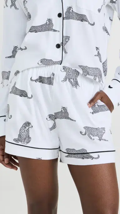Petite Plume Luxe Pima Cotton Panthère de Paris Short Set White Black S | Thumbnail 5 Petite Plume Luxe Pima Cotton Panthère de Paris Short Set White Black S | Thumbnail 5