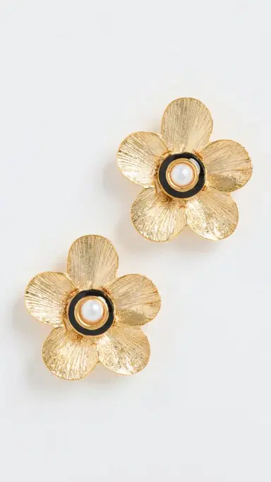 Kenneth Jay Lane Gold Flower Pierced Earrings Pearl One Size | Thumbnail 2 Kenneth Jay Lane Gold Flower Pierced Earrings Pearl One Size | Thumbnail 2