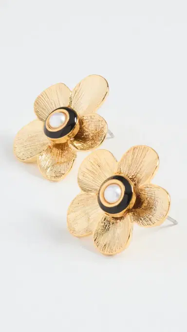 Kenneth Jay Lane Gold Flower Pierced Earrings Pearl One Size | Thumbnail 4 Kenneth Jay Lane Gold Flower Pierced Earrings Pearl One Size | Thumbnail 4