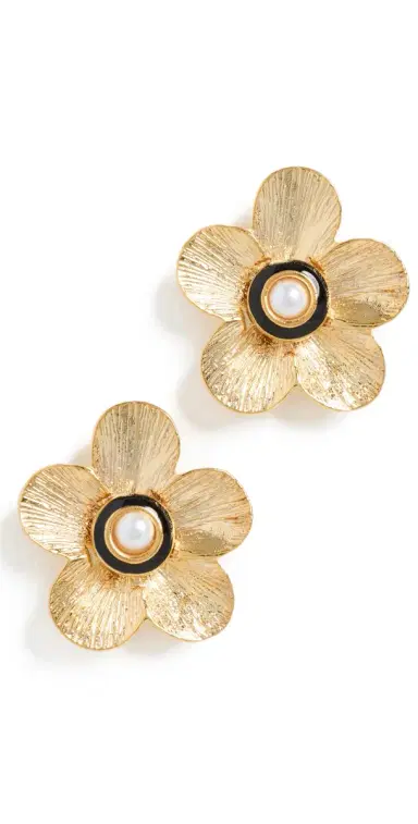 Kenneth Jay Lane Gold Flower Pierced Earrings Pearl One Size | Thumbnail 1 Kenneth Jay Lane Gold Flower Pierced Earrings Pearl One Size | Thumbnail 1