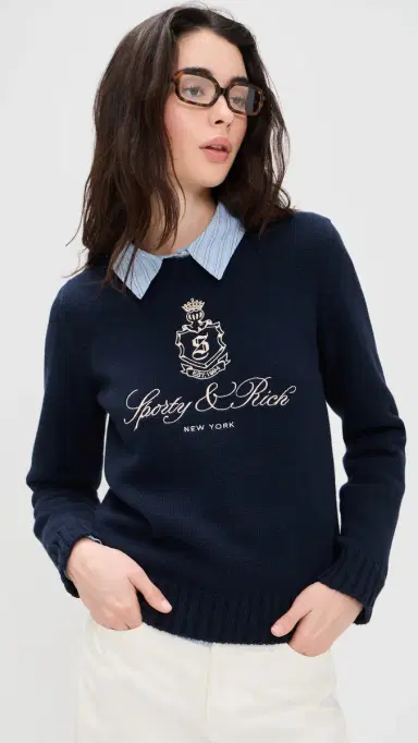 Sporty & Rich Vendome Knitted Sweater Dark Navy | Thumbnail 2 Sporty & Rich Vendome Knitted Sweater Dark Navy | Thumbnail 2