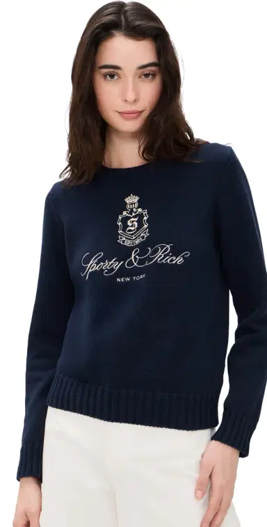 Sporty & Rich Vendome Knitted Sweater Dark Navy | Thumbnail 1 Sporty & Rich Vendome Knitted Sweater Dark Navy | Thumbnail 1