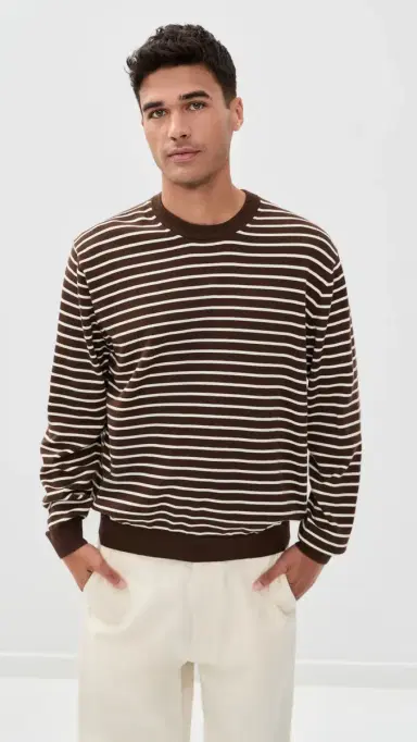 Madewell Core Cotton Long Sleeve Crew Sweater Dark Mocha tripe | Thumbnail 2 Madewell Core Cotton Long Sleeve Crew Sweater Dark Mocha tripe | Thumbnail 2