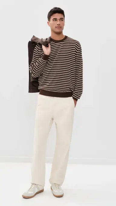 Madewell Core Cotton Long Sleeve Crew Sweater Dark Mocha tripe | Thumbnail 5 Madewell Core Cotton Long Sleeve Crew Sweater Dark Mocha tripe | Thumbnail 5