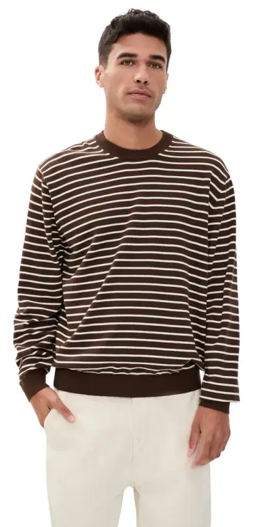Madewell Core Cotton Long Sleeve Crew Sweater Dark Mocha tripe | Thumbnail 1 Madewell Core Cotton Long Sleeve Crew Sweater Dark Mocha tripe | Thumbnail 1