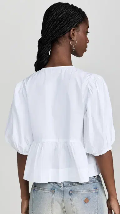 GANNI Cotton Poplin Peplum Blouse Bright White | Thumbnail 3 GANNI Cotton Poplin Peplum Blouse Bright White | Thumbnail 3