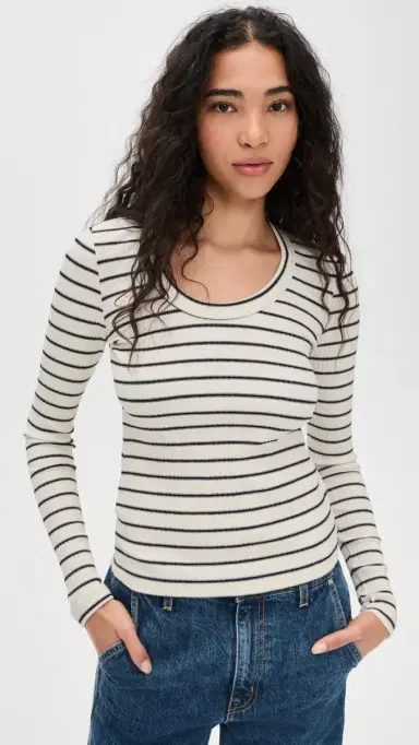 AMO Joanna Long Sleeve Tee Natural/Black | Thumbnail 2 AMO Joanna Long Sleeve Tee Natural/Black | Thumbnail 2