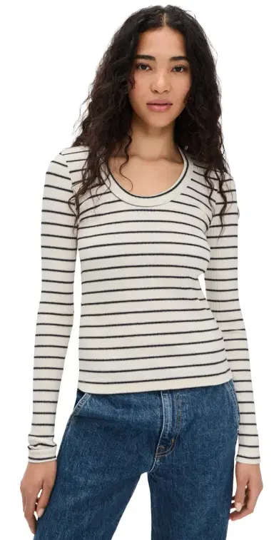 AMO Joanna Long Sleeve Tee Natural/Black | Thumbnail 1 AMO Joanna Long Sleeve Tee Natural/Black | Thumbnail 1