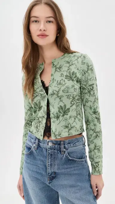 ALICE + OLIVIA Dollie Cardigan ystic Garden Sage | Thumbnail 2 ALICE + OLIVIA Dollie Cardigan ystic Garden Sage | Thumbnail 2