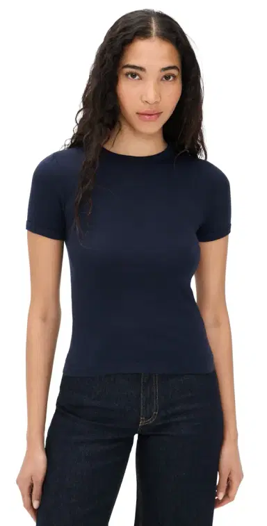 Enza Costa Supima Cotton New Classic Short Sleeve Tee Dark Navy | Thumbnail 1 Enza Costa Supima Cotton New Classic Short Sleeve Tee Dark Navy | Thumbnail 1