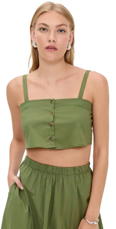 LE BOP Poplin Martha Crop Top Olive | Thumbnail 1 LE BOP Poplin Martha Crop Top Olive | Thumbnail 1