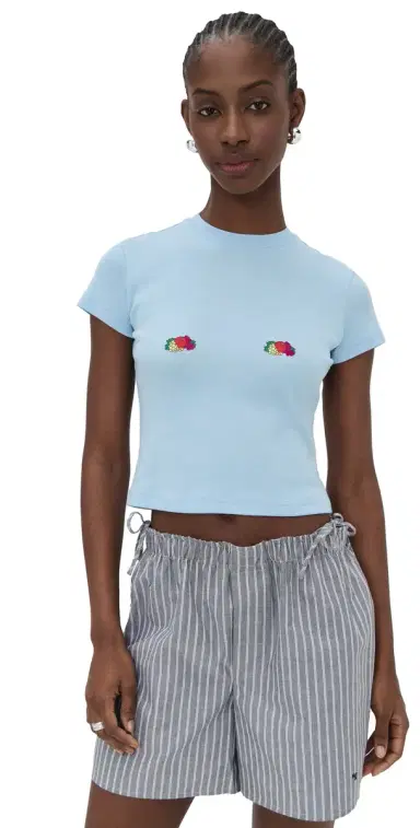 Hommegirls Homme Girls x Fruit of The oom Baby Tee With Double Logo Baby Blue w/ Fruit Clusters | Thumbnail 1 Hommegirls Homme Girls x Fruit of The oom Baby Tee With Double Logo Baby Blue w/ Fruit Clusters | Thumbnail 1