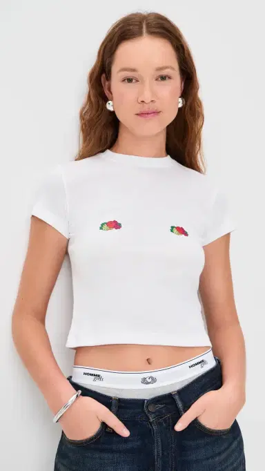Hommegirls Homme Girls x Fruit of The oom Baby Tee With Double Logo White w/ Fruit Clusters | Thumbnail 2 Hommegirls Homme Girls x Fruit of The oom Baby Tee With Double Logo White w/ Fruit Clusters | Thumbnail 2