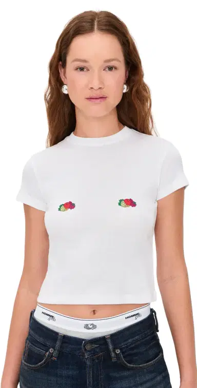 Hommegirls Homme Girls x Fruit of The oom Baby Tee With Double Logo White w/ Fruit Clusters | Thumbnail 1 Hommegirls Homme Girls x Fruit of The oom Baby Tee With Double Logo White w/ Fruit Clusters | Thumbnail 1
