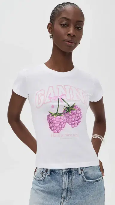GANNI Baby Fit T-shirt Raspberry Bright White | Thumbnail 2 GANNI Baby Fit T-shirt Raspberry Bright White | Thumbnail 2