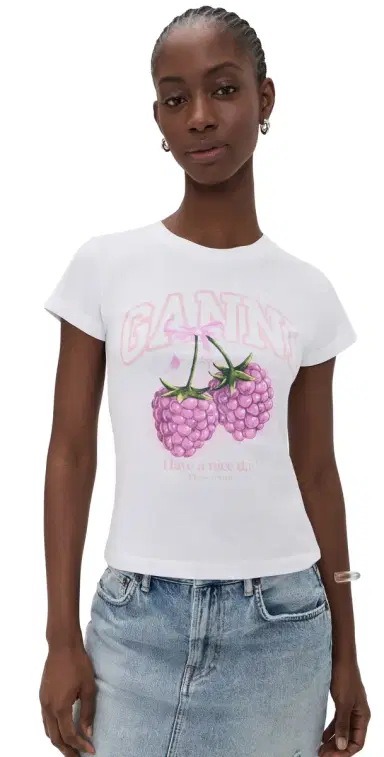 GANNI Baby Fit T-shirt Raspberry Bright White | Thumbnail 1 GANNI Baby Fit T-shirt Raspberry Bright White | Thumbnail 1